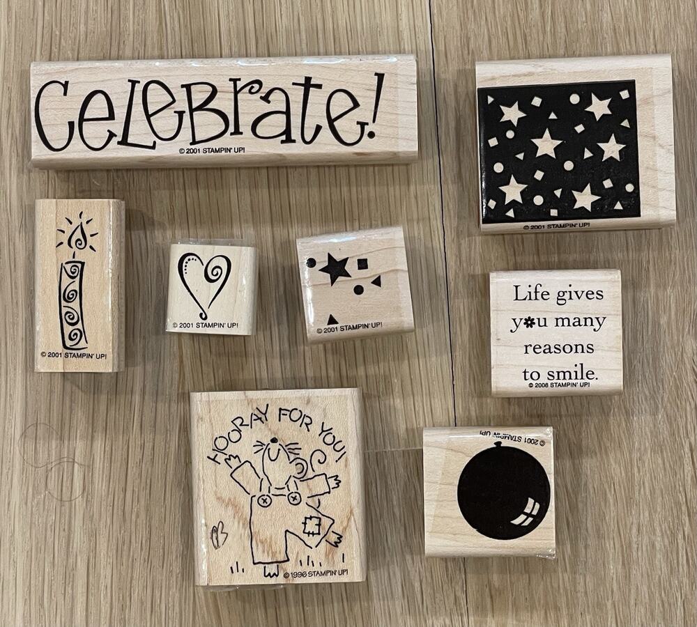 Celebrate Celebration Rubber Stamp Set Lot of 8 Wood Wooden